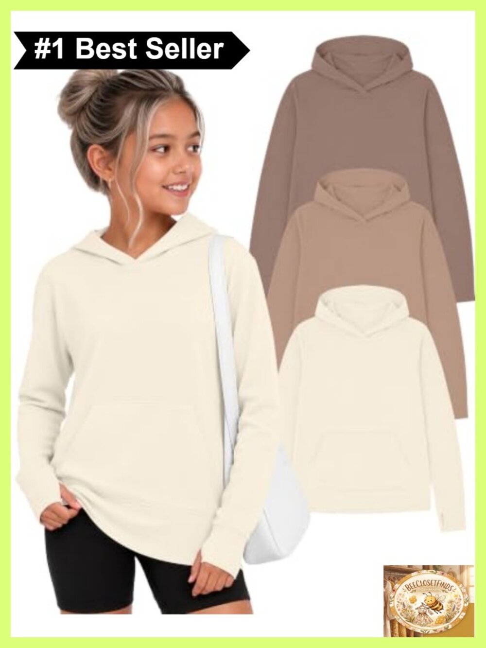 3 Pack Girls Hoodies Sweatshirts Thumb Holes Kangaroo Pocket